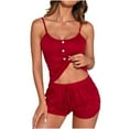 thumbnail image 3 of Fall Saving! HVOBTTY Women's Camisole and Shorts Pajama Sets, Pajama Sets for Women, Women's Casual Solid Color Slim Fitting Camisole and Shorts Homewear Pajama Sets Wine, XXXL, 3 of 4