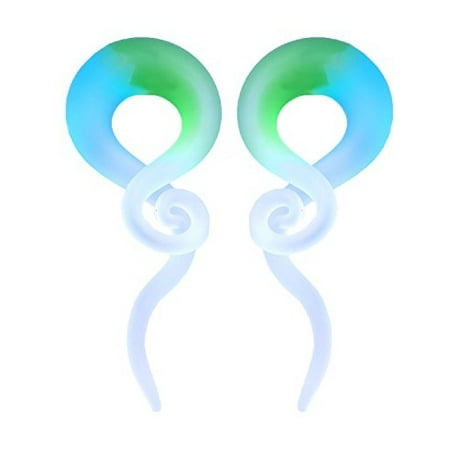 BodyJ4You 2PC Glass Ear Tapers Plugs 00G Aqua Green Swirl Spiral Gauges Piercing Jewelry