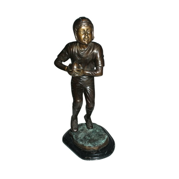 Boy playing football Bronze Statue - Size: 10"L x 8"W x 20"H.