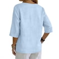 thumbnail image 7 of Nestiefly 3/4 Length Sleeve Womens Tops Cotton Linen V Neck T-Shirts Summer Casual Solid Three Quarter Sleeve Tops Light Blue 2XL, 7 of 7