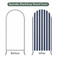 thumbnail image 4 of Navy Blue Striped Arch Backdrop Cover, Spandex Fitted Wedding Arch Cover, Modern Farmhouse Blue White Stripes Round Top Stand Covers for Birthday Ceremony Bridal Shower Party Decor 6.6x3.3 Ft, 4 of 9