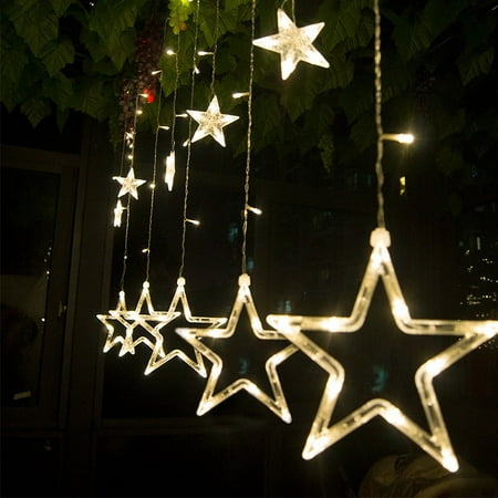 Christmas Lawn Decorations Sale 16.4 ft x 3.3 ft 12 Stars 138 LED Curtain String Lights Fairy Lights with 8 Light Modes for Christmas Wedding Garden Patio Lawn Window Celebration Decoration ()