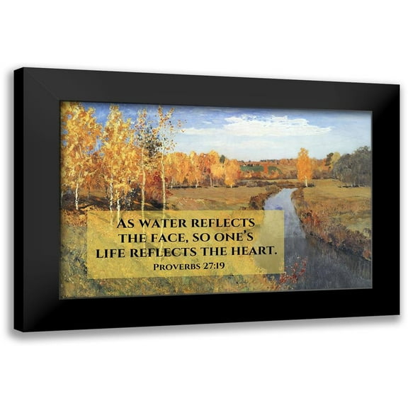ArtsyQuotes 14x10 Black Modern Framed Museum Art Print Titled - Bible Verse Quote Proverbs 27:19, Issac Levitan - Autumn Landscape I