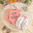 thumbnail image 2 of Infant Baby Girl Winter Clothes Set Cute Letter I’M MY DADDY'S GIRL AND MY MOMMY'S WORLD Printed Long Sleeve Ruffle Romper Butterfly Print Pants and Bow Headband 3-Piece Set 0 3 6 9 12 18 24 Months, 2 of 7