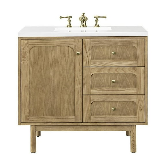James Martin Vanities 36" Single Vanity, Light Natural Oak w/ 3 CM White Zeus Top