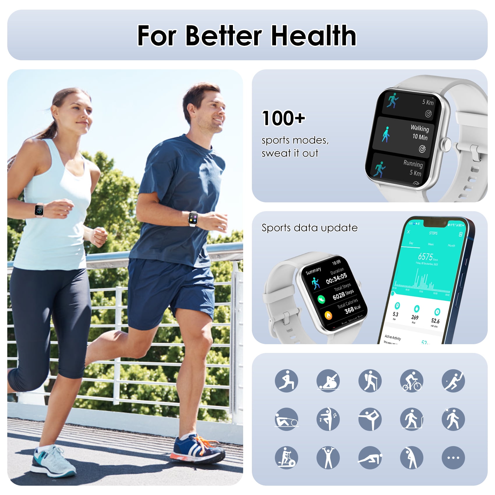 Blackview Smart Watch for Android & iPhone, 1.85" Large Touch Screen, Bluetooth Phone Call, 100+ Sports Modes, DIY Watch Face, AI Voice, Gray