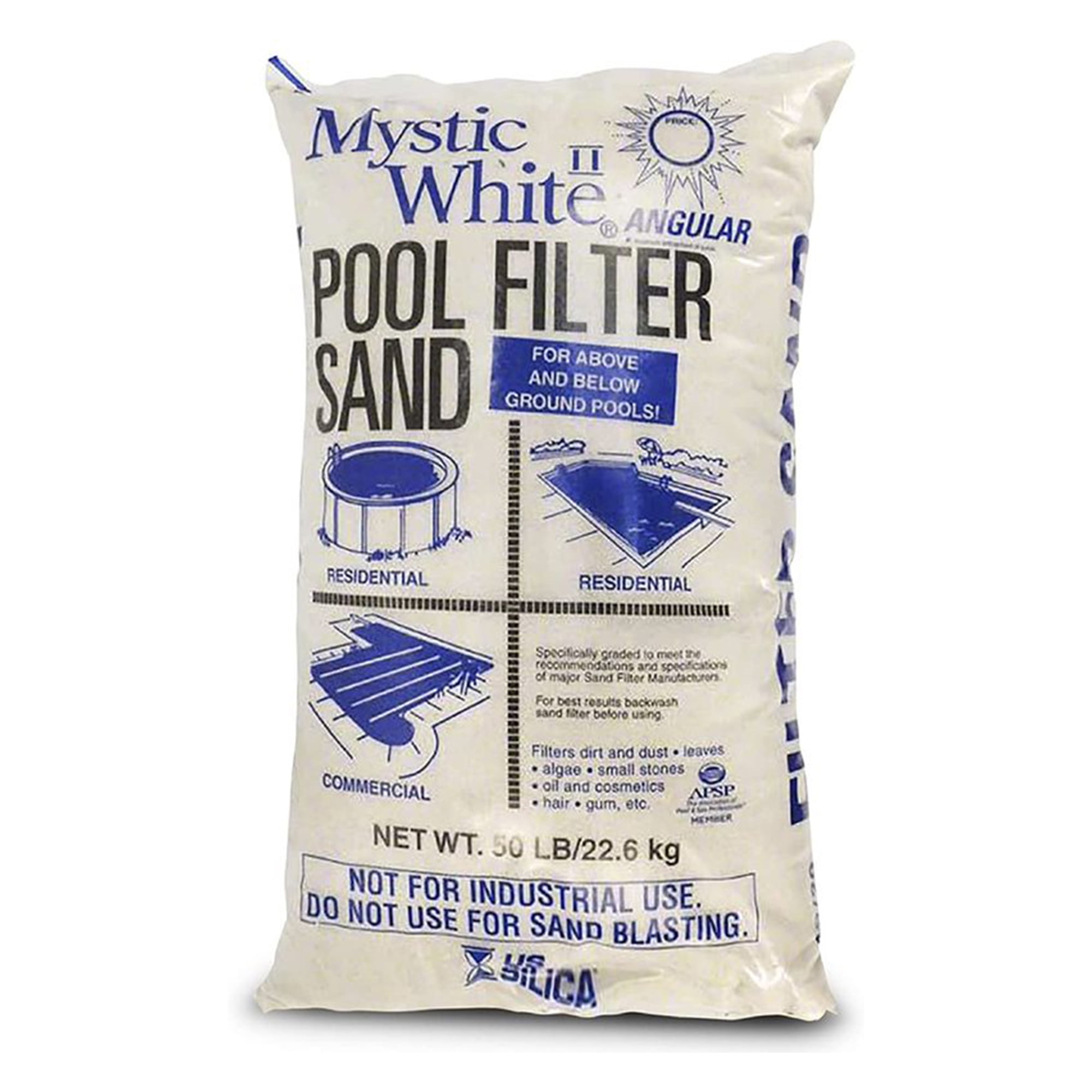 US Silica Mystic White II Swimming Pool Filter Sand, White, 50 Pound