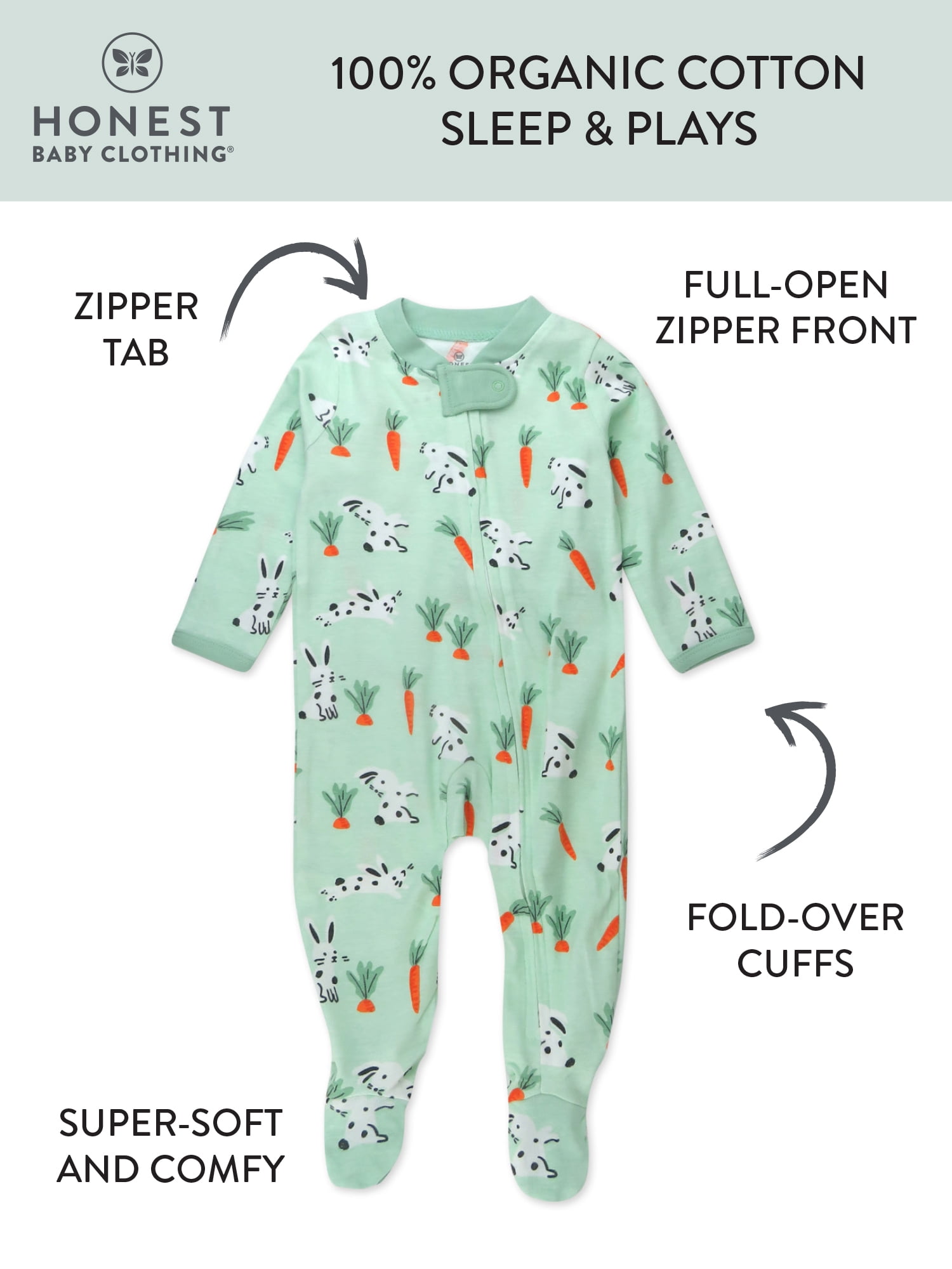 Honest Baby Clothing Organic Cotton Easter Baby Boy/Girl Sleep N Play, Sizes Newborn-9 Months