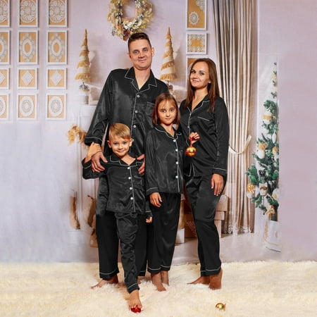 

Satin Pajamas PJ s Solid Family Matching Sleepwear Nightwear Pants Set For Men