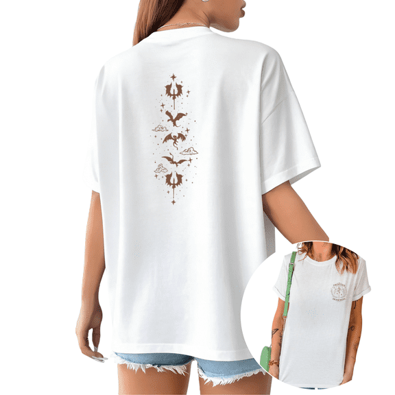 Dragons Trident Stars Back Print Tshirt White S-5XL Whimsical Fantasy Dragon Graphic Tees Shirts Tops