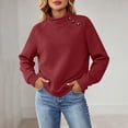 thumbnail image 5 of Mock Sweatshirts Women 2026 Fall Winter Fashion Casual Loose Pullover Long Sleeve Button Texture Tops (XL, Wine), 5 of 9