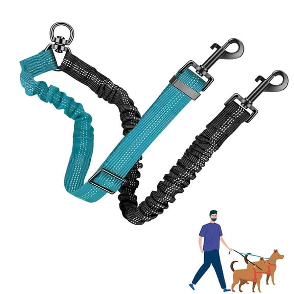 Two Dog Lead, 2 in 1 Upgraded Double Dog Leash Attachment Combine Adjustable Strap and Shock Absorbing Bungee No Tangle Dual Training Splitter for Different Size Dogs