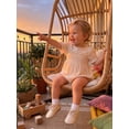 thumbnail image 5 of Aojekbee Baby Girl Summer Romper Fashionable Flower Trim Short Bubble Sleeve Smocked Jumpsuit with Headband, 5 of 9
