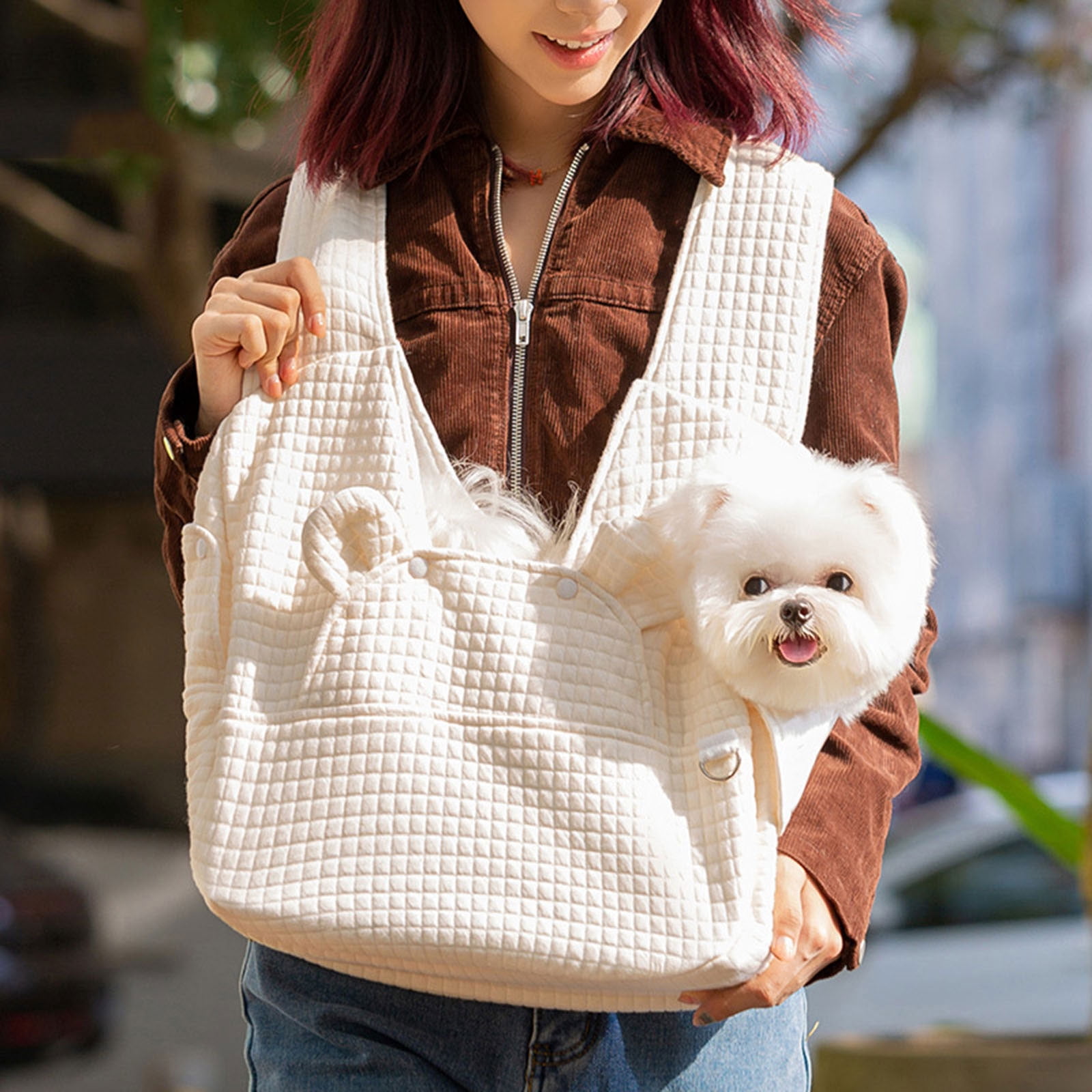 Dwellin Portable Pet Front Backpack Carry Small Dogs and Cats for Outings Travel with Pocket and Hands Free Design (White)