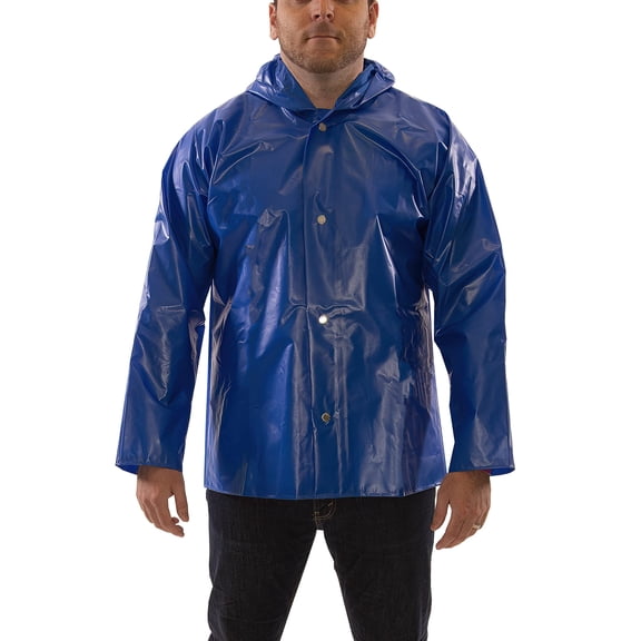 Tingley Men's Rain Jacket Medium Blue Hooded Waterproof Polyurethane Snap Front Storm Flap 30"