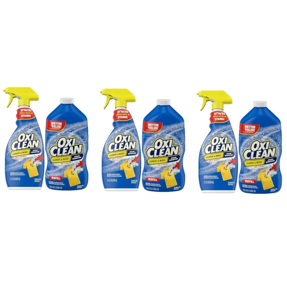 OxiClean Laundry Stain Remover Bundle Pack: 21.5 oz. Spray Bottle 56 oz. Refill - Pack of 3