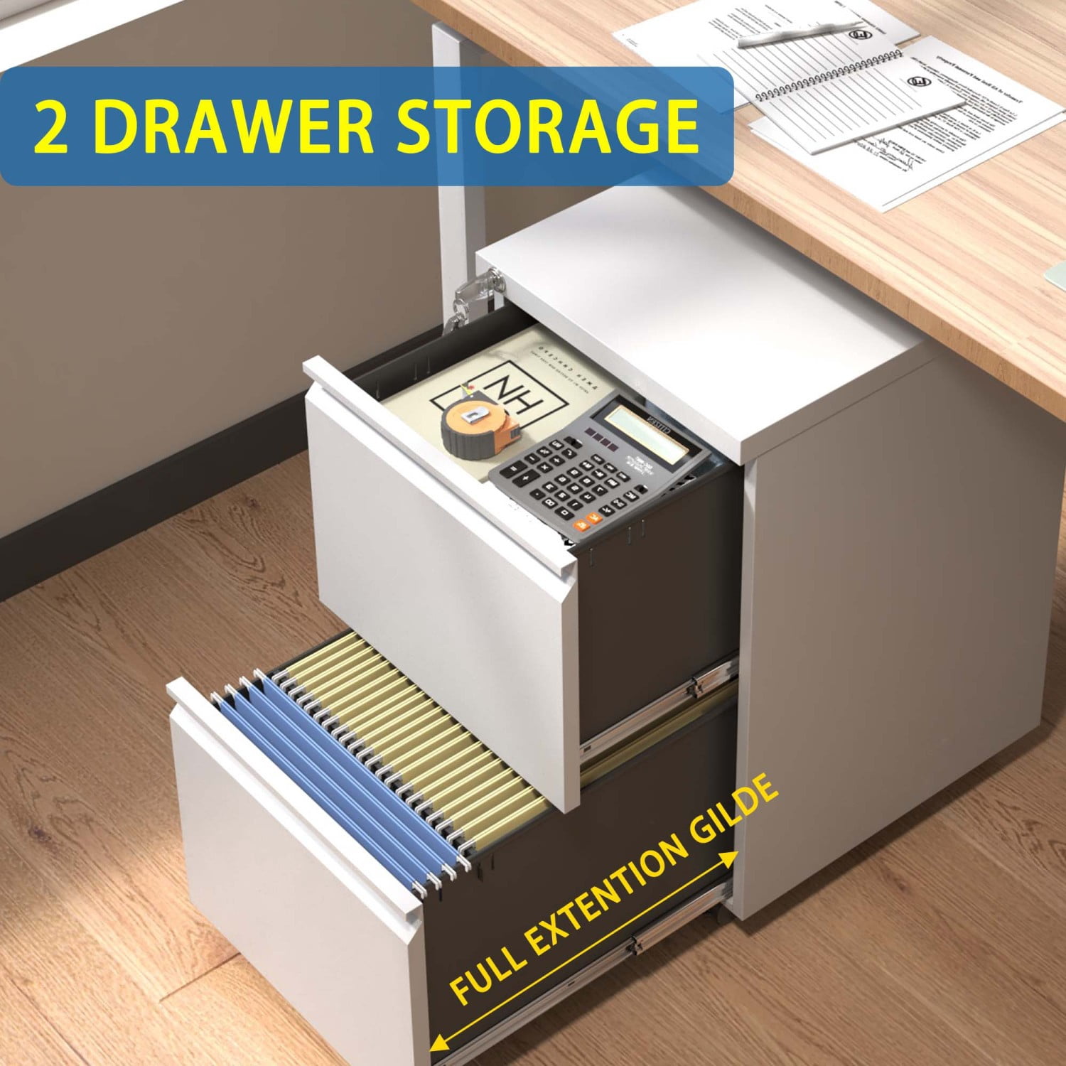 2 Drawer Metal Mobile File Cabinet, Rolling File Cabinet with Lock for Hanging Legal/Letter/A4 Size Documents