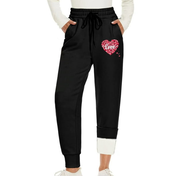 zanvin Valentine's Day gift Fleece Pants Sherpa Lined Sweatpants Active  Warm Thick Jogger Pants,Black,XL 