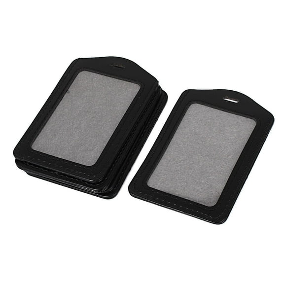 Unique Bargains 5pcs Faux Leather Vertical Name Tag ID Badge Card Holders Black