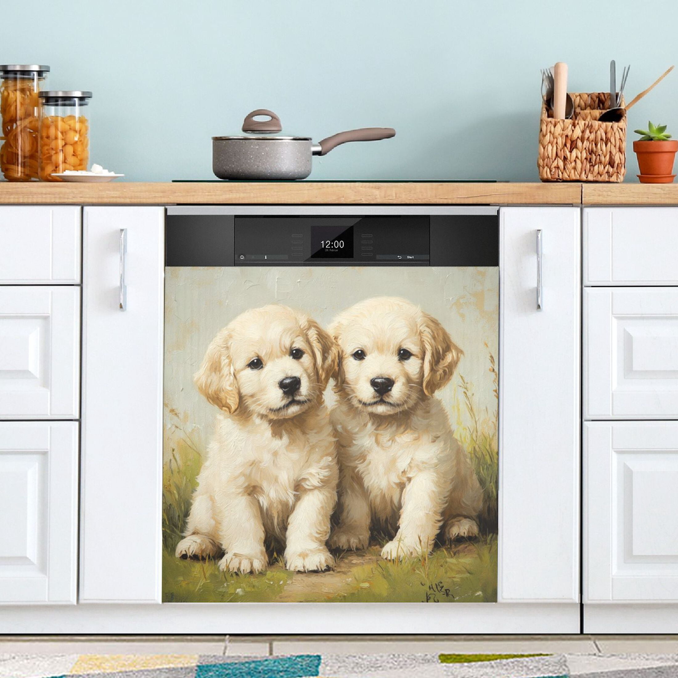 Dishwasher Magnetic Sticker 23x26 Inch Refrigerator Magnetic Sticker Washing Machine Magnetic Sticker Kitchen Panel Magnetic Sticker Home Decor Beautiful Two White Dogs