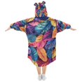 thumbnail image 2 of FORMRS Wearable Blanket Hoodie with Sleeves for Kids Cozy Flannel Sweatshirt, Colorful Art Leaves Pattern, 2 of 7
