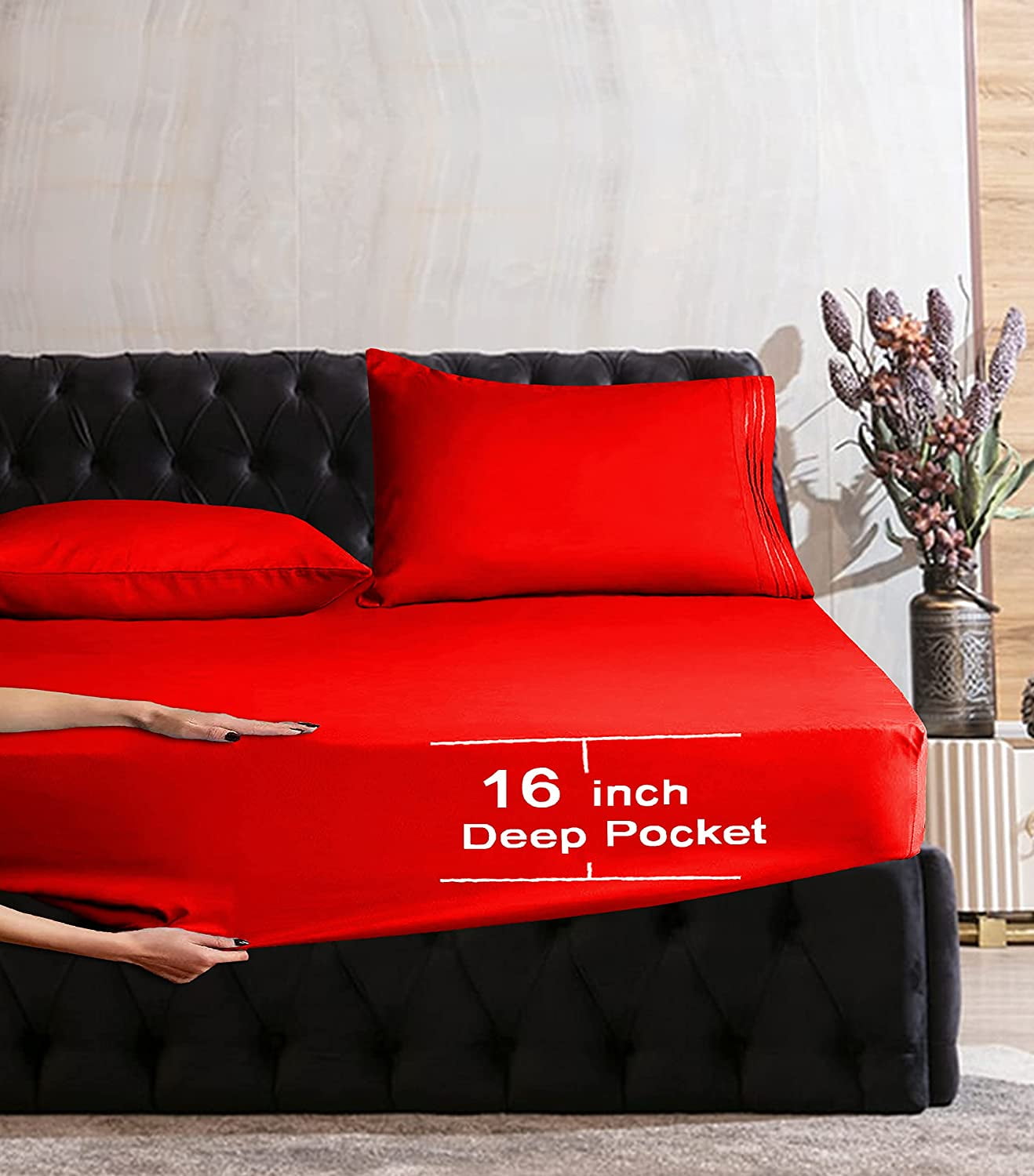1500 Series Hospitality Fitted Sheet 1-Piece Fitted Sheet, Twin/Twin XL Red