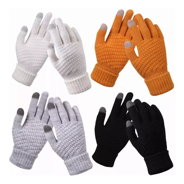 4 Pares Invierno Guantes De Lana Tejido Touch Tablet Celular