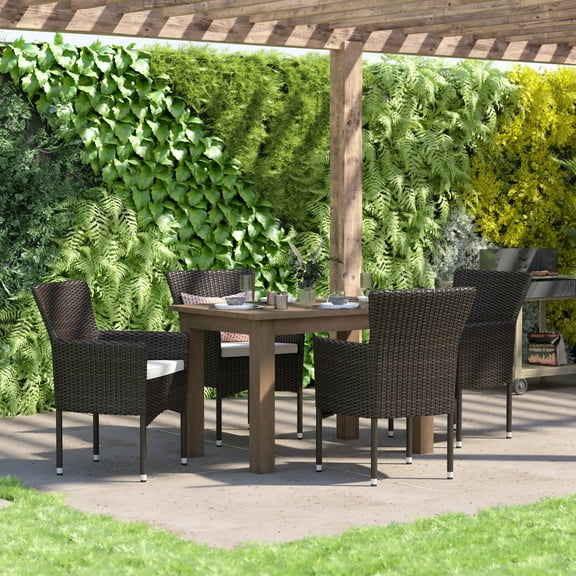 BizChair Modern Espresso Wicker Patio Armchairs for Deck or Backyard, Fade and Weather-Resistant Frames and Cream Cushions-Set of 4