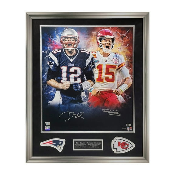 Tom Brady  Patrick Mahomes Autographed 16x20 Photo Framed to 27x33 LE /50 Fanatics/Beckett