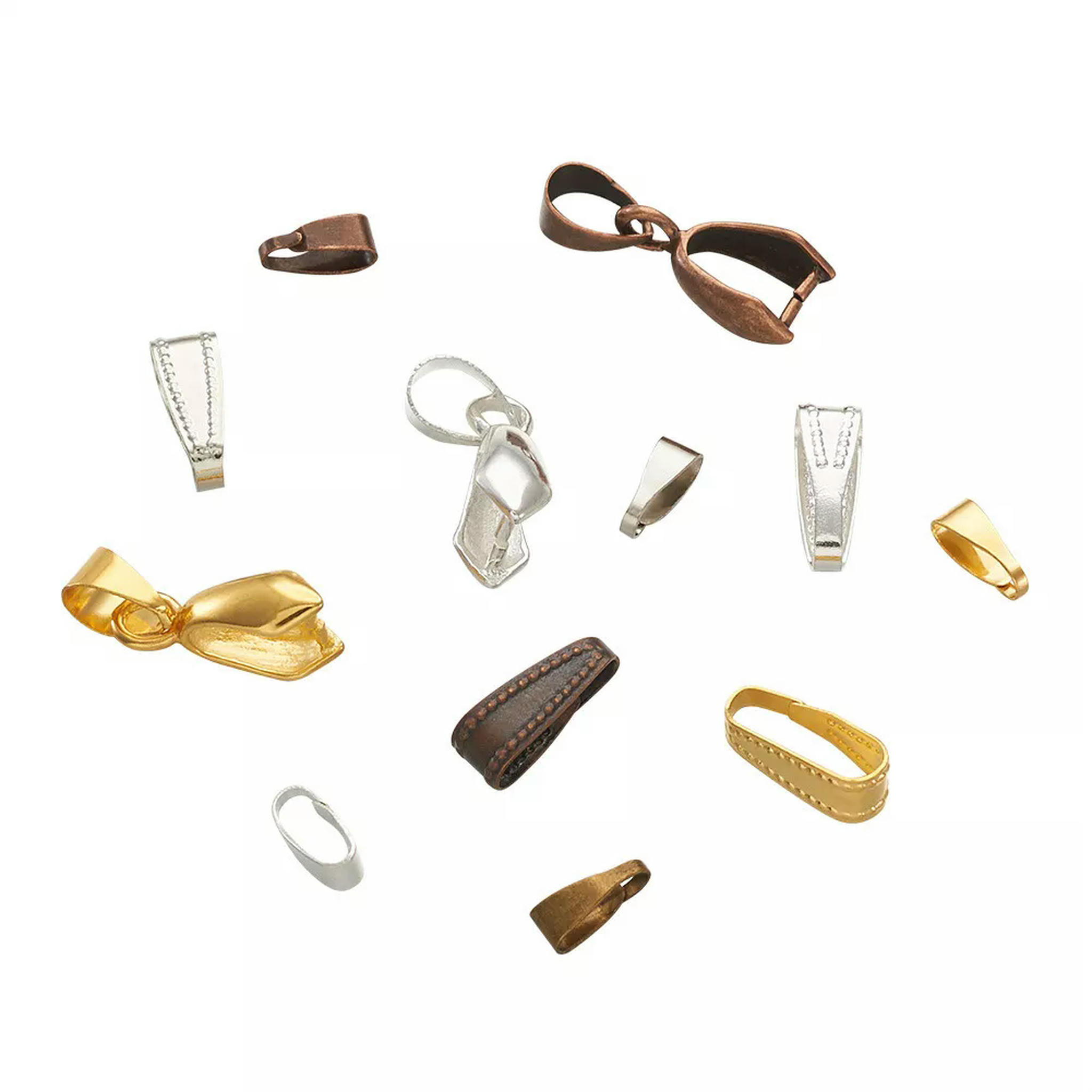 U8MO 480pcs Mixed Brass Snap on Bails Ice Pick Pinch Bails Pendant Connector Holder