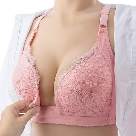 Blczomt Womens Bra Front Closure Nursing No Wire Lace Pink Bras
