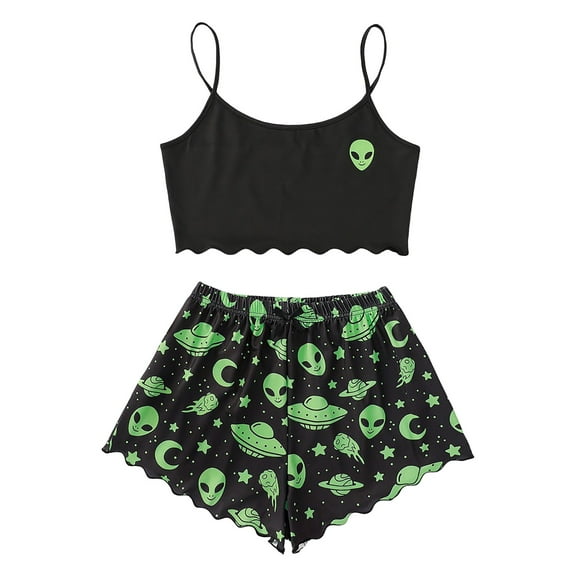 Hessimy Graphic Pajamas for Women Set Button Short Sleeve Top and Shorts Pjs Sets Sleepwear(Orange,S)