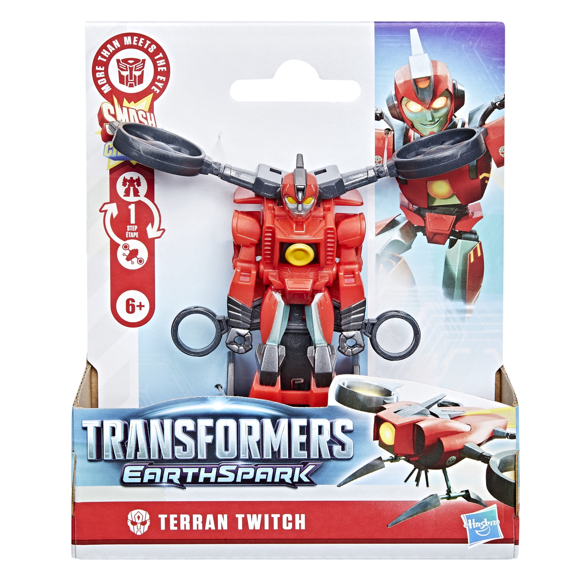 Transformers EarthSpark 1-Step Smash Changers Terran Twitch 4-Inch Action Figure, Robot Toys for Boys and Girls 6 and Up
