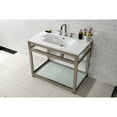 thumbnail image 4 of Kingston Brass VWP3722W8B8 Quadras 37" Ceramic Console Sink with Steel Base and Glass Shelf (8-Inch, 3-Hole), White/Brushed Nickel, 4 of 8