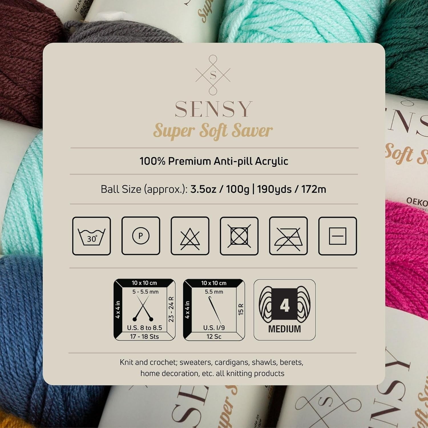 3 Skeins of Sensy Super Soft Saver Yarn, 3.5 oz, 190 Yards, Gauge 4 Medium (Cinnamon)