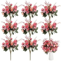 8 PCS Artificial Rose Bouquet, 21 Heads Realistic Silk Cloth Flowers with Plastic Leaves, Faux Floral Decoration Bundles for Wedding Bridal Centerpieces, DIY Table Flower Decor