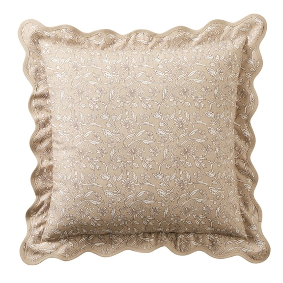 chaungfeng Household Brown Scalloped Throw Pillow - Decorative Boho Pillow 18" x 18", Square Cushion, Modern Home Decor for Couch Sofa Living Room