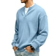 thumbnail image 4 of Nokdvo Men's Waffle Knit Long Sleeve Shirt Sherpa V Neck Casual Knit Tops Fall Winter Solid Color Loose Workout Shirts,Blue L, 4 of 6