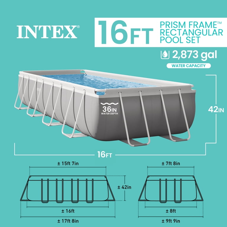 Intex Prism Frame 16ft X 8ft X 42in Rectangular Above Ground Pool