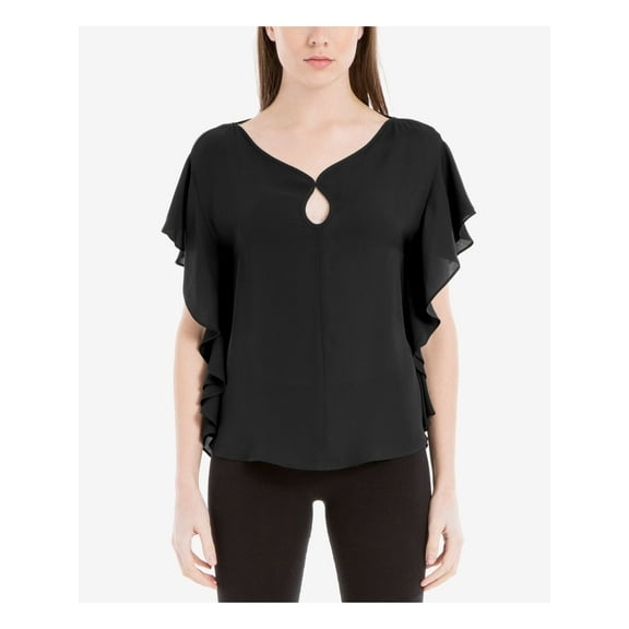 MAX STUDIO Womens Black Flutter Sleeve Sleeveless V Neck Top S