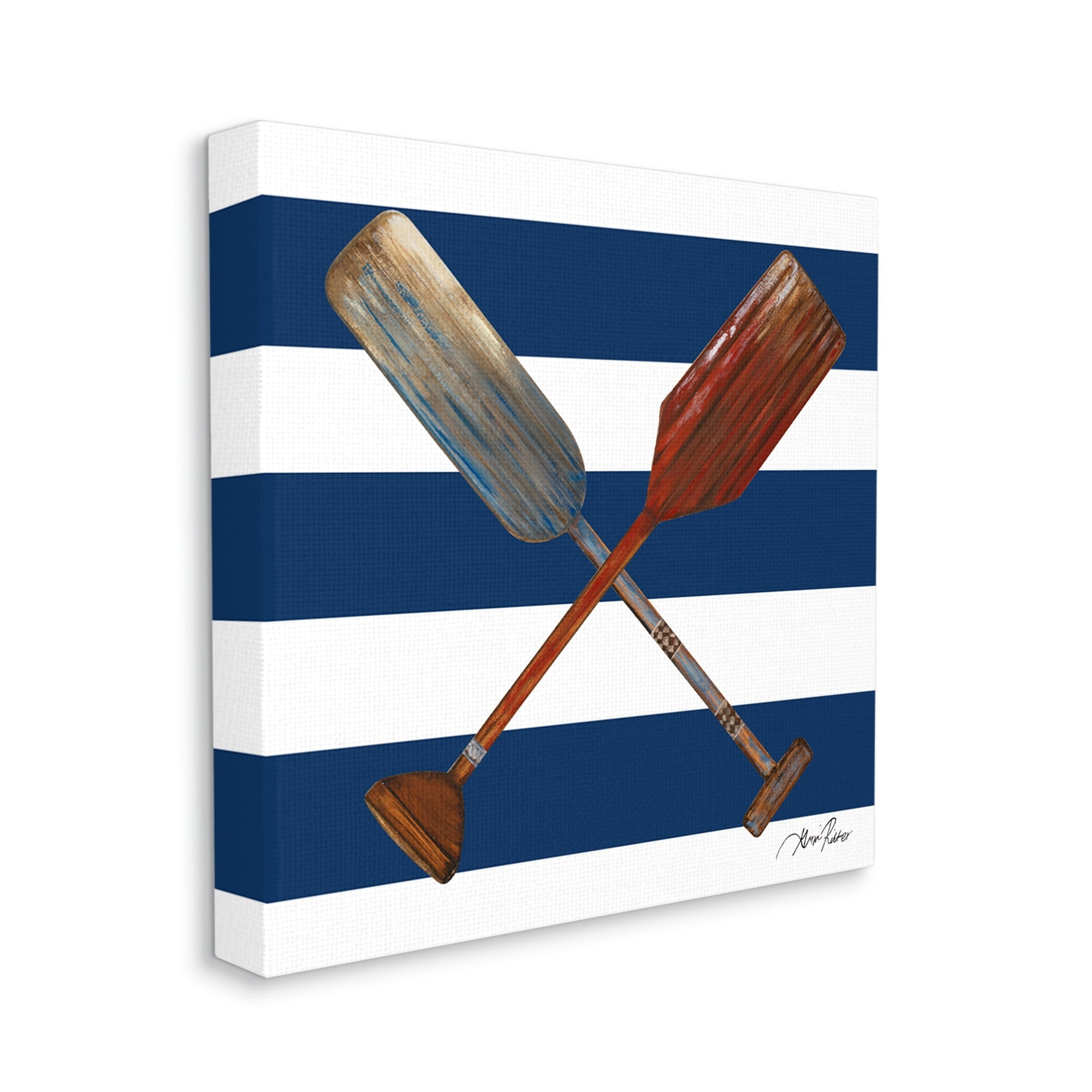 Stupell Industries Nautical Crossed Oars Wide Blue Band Striped Pattern,17 x 17, Design by Gina Ritter