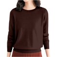 thumbnail image 4 of Women's Crewneck Sweater, Soft Knit Pullover, Loose Fit Plus Size Top, Long Sleeve Everyday Basic, Solid Color Casual Shirt, Lightweight Loungewear, Versatile Layering Piece Coffee M, 4 of 10