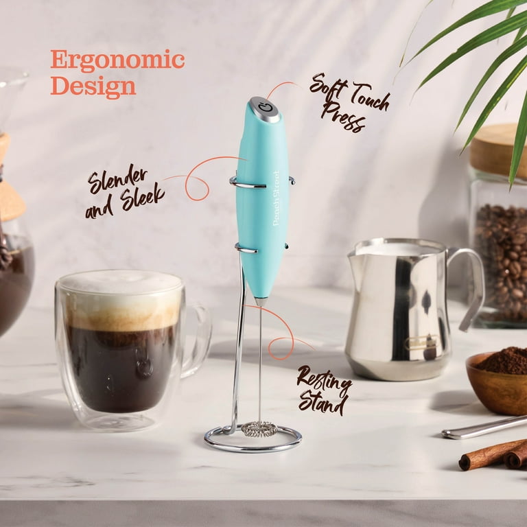Powerful Handheld Milk Frother, Mini Milk Foamer, Battery Operated (Not Included) Stainless Steel Drink Mixer with Frother Stand for Coffee, Lattes