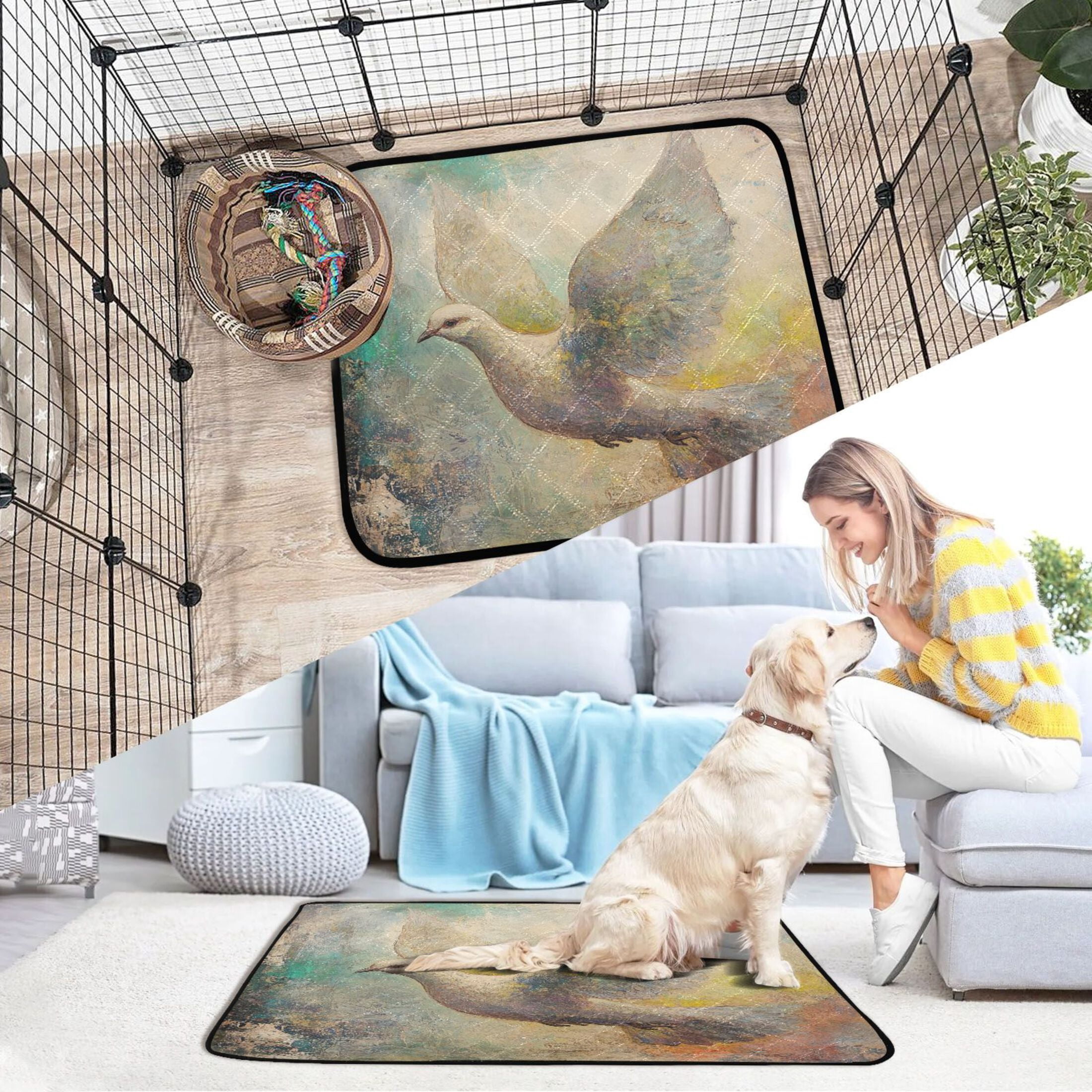 Qxltty Dove Of Peace Cat litter Pads Pet Set of 2 Diaper Mats Center Anti-leakage Layer Absorbent Soft and Comfortable