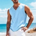 thumbnail image 4 of Horkkom Linen Shirts for Men V Neck Solid Color Sleeveless Shirts Beach Vacation Breathable Tank Tops, S-4XL, 4 of 7
