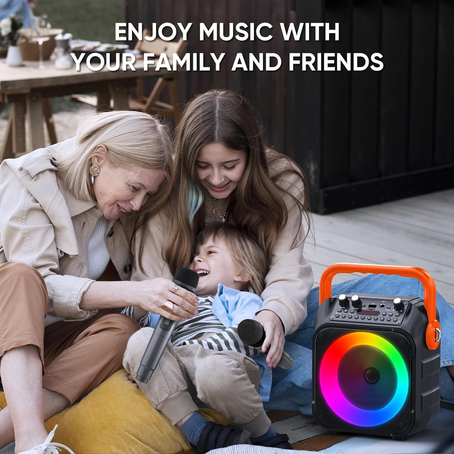 Bonaok Karaoke Machine for Adults with 2 Wireless Microphones, Portable Karaoke Machine, Karaoke Microphone with PA System for Home Party, Orange