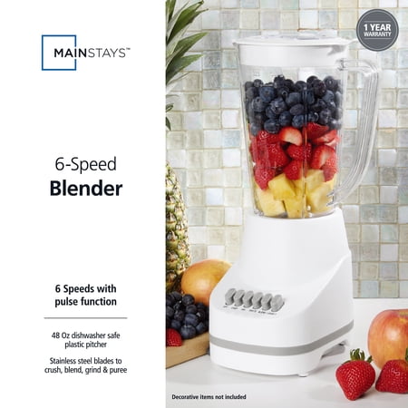 MAINSTAYS 6-SPEED BLENDER WITH 48 OZ JAR AND 500W MOTOR, ARCTIC WHITE