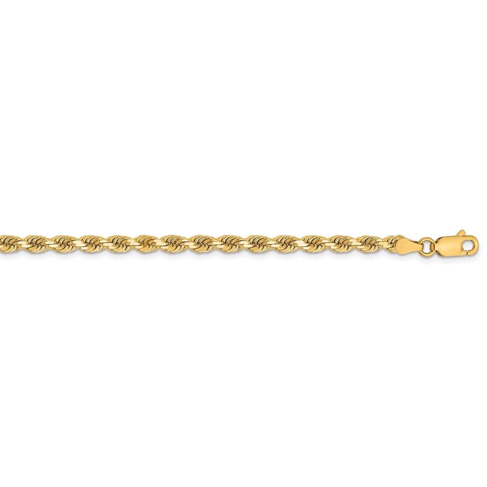 Solid 14k Yellow Gold 2.25mm Handmade Regular Rope Chain with Secure Lobster Lock Clasp 