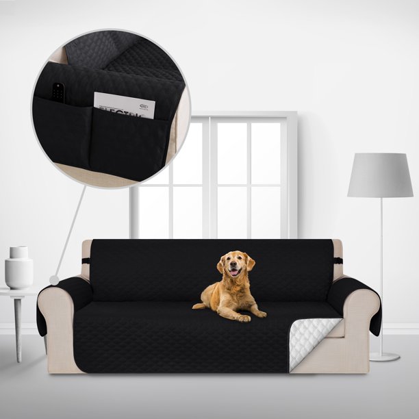 Deconovo Funda de sofá impermeable, 1 unidad, color negro, 172 cm de ancho x 190 cm de largo, reversible, con 3 cojines, para mascotas y niños