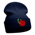 thumbnail image 4 of School Worm Apple Embroidered Long Knitted Beanie - Navy OSFM, 4 of 5